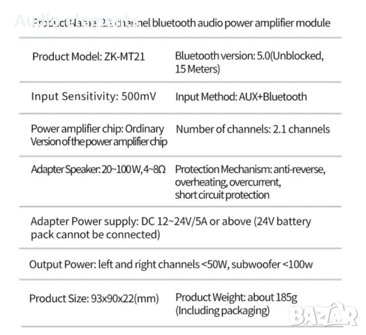 Блутут стерео усилвател  2.1 kanalen  2x50W, снимка 6 - Ресийвъри, усилватели, смесителни пултове - 53840055