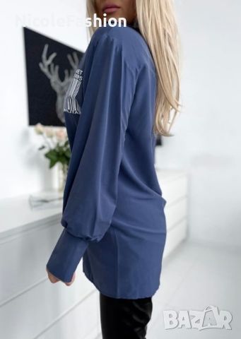 Дамска риза с буфан ръкав в синьо  , снимка 3 - Ризи - 45277122