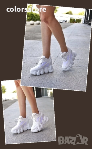 Кецове на платформа - бяла кожа с мрежа - PA786 