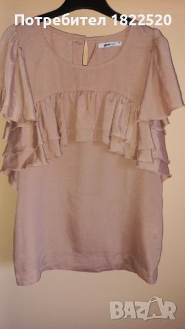Елегантна Розова блуза с къдрици, снимка 1 - Тениски - 45806342