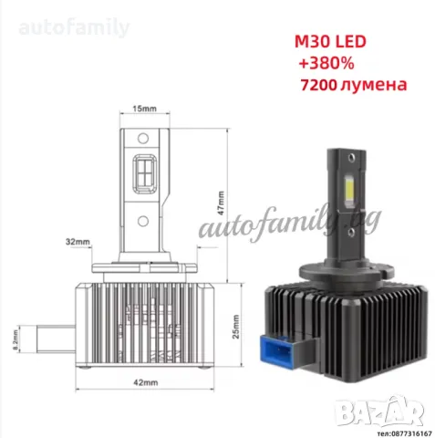 D8S Canbus LED, 6000k, 60W, яркост 7200 Lm, 12V, снимка 4 - Аксесоари и консумативи - 48728995