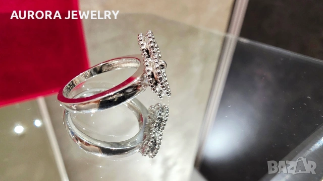 Van Cleef & Arpels VCA Silver Diamonds Vintage Alhambra Clover Дамски Пръстен, снимка 4 - Пръстени - 54200413