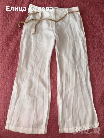 Бял ленен панталон с колан, размер S, снимка 2 - Панталони - 51201916