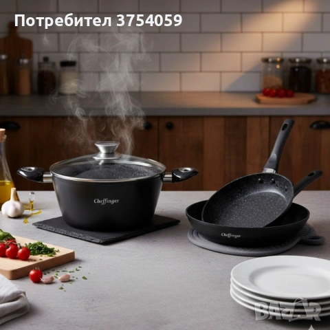 Комплект съдове за готвене 6 части Cheffinger – тенджера 24 см, тигани 24 и 28 см, за индукция, снимка 4 - Съдове за готвене - 53174618