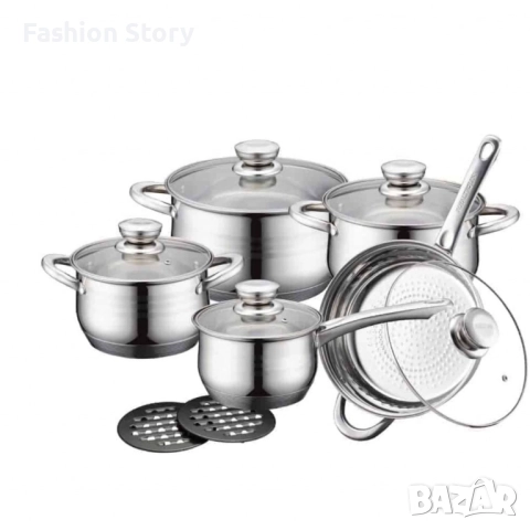 Royalty Line RL-1232 – Комплект от 12 части, с капаци и многослойно дъно, снимка 2 - Съдове за готвене - 51934197