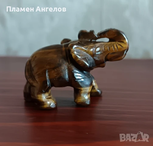 Фигурка - слонче от тигрово око, снимка 2 - Статуетки - 51158441