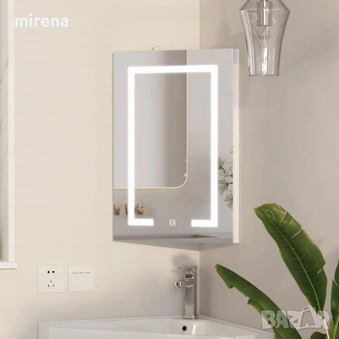 Ъглов шкаф с лед огледало, за баня отваря се отдясно наляво 60*40см