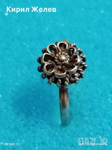 Изящен старинен сребърен пръстен флорален мотив ръчна изработка висока проба сребро 52468, снимка 2 - Пръстени - 52691867