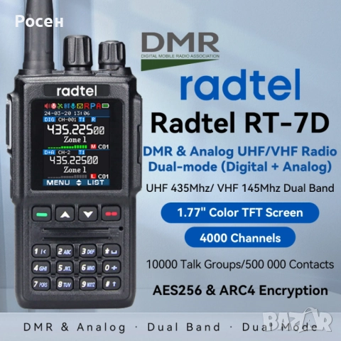 Radtel RT‑7D DMR нова радиостанция, снимка 4 - Друга електроника - 52926823