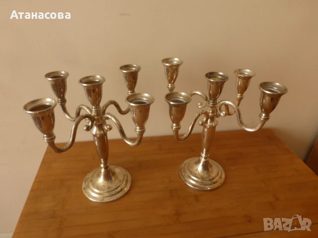 Два посребрени каминни свещника за по 5 свещи, снимка 5 - Декорация за дома - 50665065