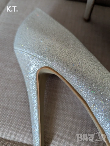  Елегантни Обувки на висок ток, токчета, сребристи номер 40, снимка 4 - Дамски обувки на ток - 53877047