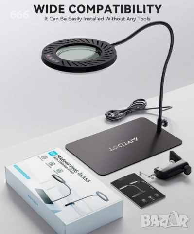 ARTDOT 10X лупа със светлина и стойка, настолна лампа със 144 светодиода