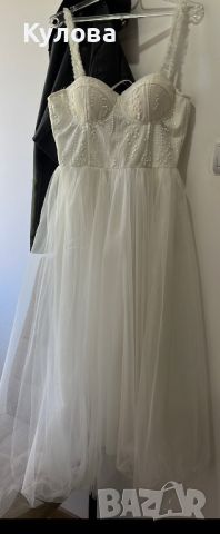 Бяла рокля с тюл, снимка 1 - Рокли - 46291288
