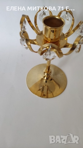 Позлатен свещник с кристални висулки+подарък свещ, снимка 4 - Декорация за дома - 52497746