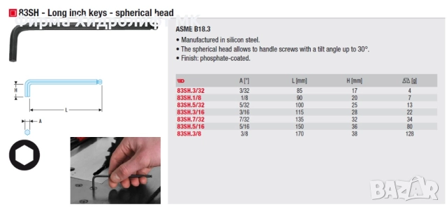 FACOM 83SH Шестограм удължен със сферична глава - различни размери и цени, снимка 3 - Други инструменти - 34315450