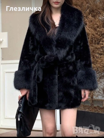 Топъл и красив черен кожух от еко кога, снимка 3 - Палта, манта - 52979655