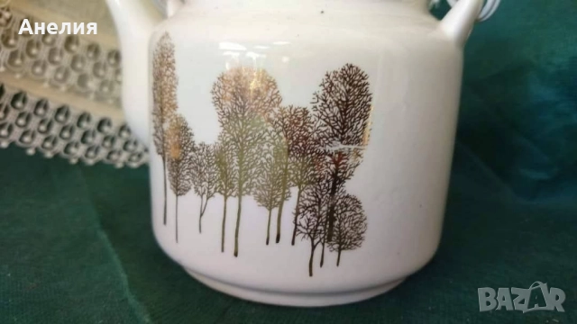 Чайник с плетена дръжка и златисти дървета, снимка 4 - Други - 52063173