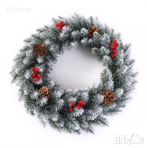 Голям коледен венец, декориран с изкуствени елхови шишарки, 50см.  , снимка 4 - Декорация за дома - 52904022
