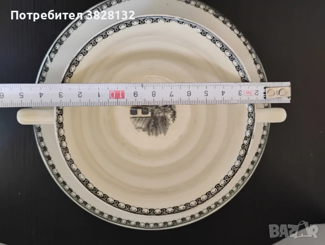 сет за супа - купа с две дръжки и подложна чиния, антикварен, снимка 4 - Антикварни и старинни предмети - 50818463