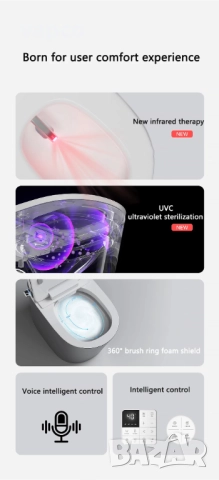 Мултифункционална розова смарт тоалетна L9 с биде, подгрев, сушене, масаж, снимка 3 - Други - 52472161