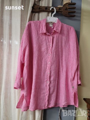 Розова ЛЕНЕНА риза ГОЛЯМ размер- XXL, снимка 3 - Ризи - 46156886
