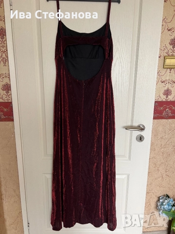 Нова дълга с цепка еластична парти коктейлна официална блестяща бордо рокля, снимка 3 - Рокли - 51634222