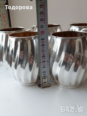 Шест броя чаши (халби)silver plate-вместимост 350 мл.посребрени с вътрешна позлата., снимка 4 - Антикварни и старинни предмети - 45693217