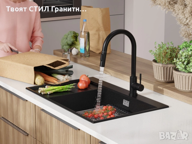 Черна гранитна кухненска мивка Сидни 780-60 Ergo Multilevel 780х500