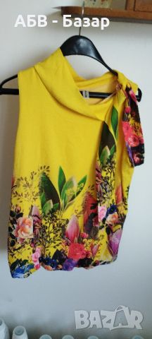 Блуза жълта на цветя, размер М, снимка 4 - Туники - 45859256
