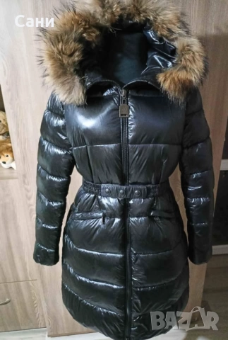 Черно зимнно яке с естествен косъм, снимка 4 - Якета - 51748751