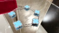 Van Cleef & Arpels VCA Silver Turquoise 5 Motifs Vintage Alhambra Дамска Гривна, снимка 1