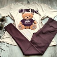 ⭕ Памучен дамски екипи  Teddy bear тениска и клин  , снимка 1 - Спортни екипи - 45461839