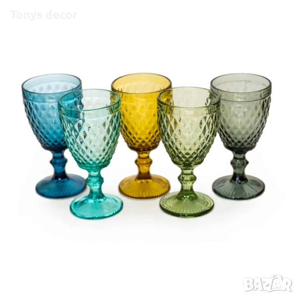 Стъклена релефна чаша със столче, 7 цвята, НОВИ, снимка 1