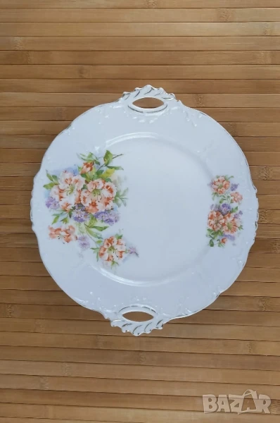 Порцеланово плато с дръжки и флорален декор - Sorau, снимка 1