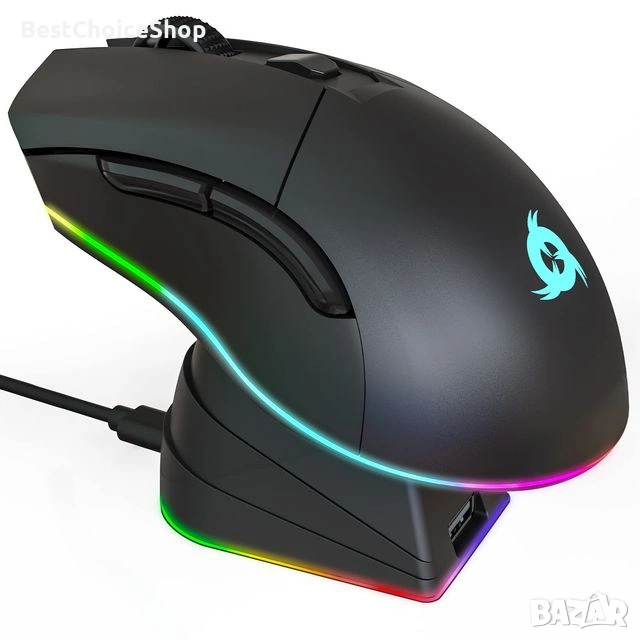 KLIM Blaze Pro презареждаща се безжична геймърска мишка с RGB зарядна станция - нова версия -, снимка 1