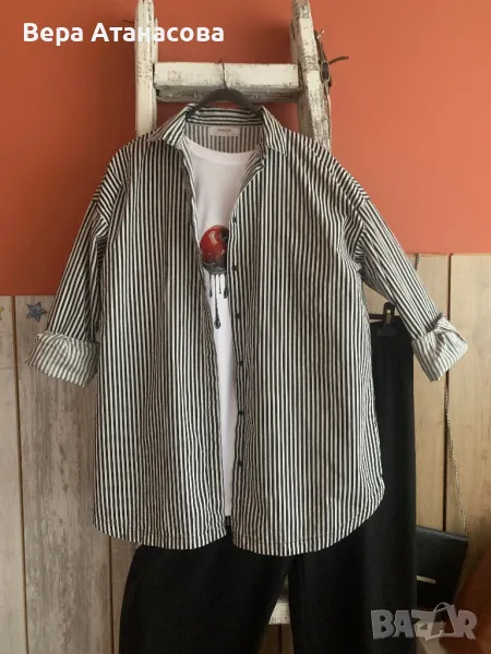 💄💄💄 Oversized риза на райета🍎 с/м🍓, снимка 1