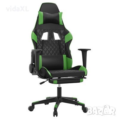 vidaXL Масажен гейминг стол с подложка черно и зелено изкуствена кожа(SKU:345460, снимка 1