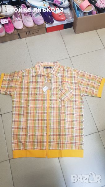Продавам интересна мъжка риза жълто каре с цип, снимка 1