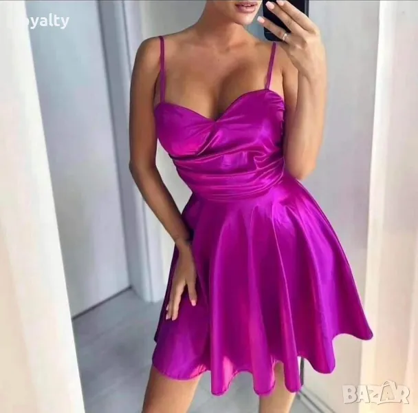 Цикламена сатенена рокля, снимка 1