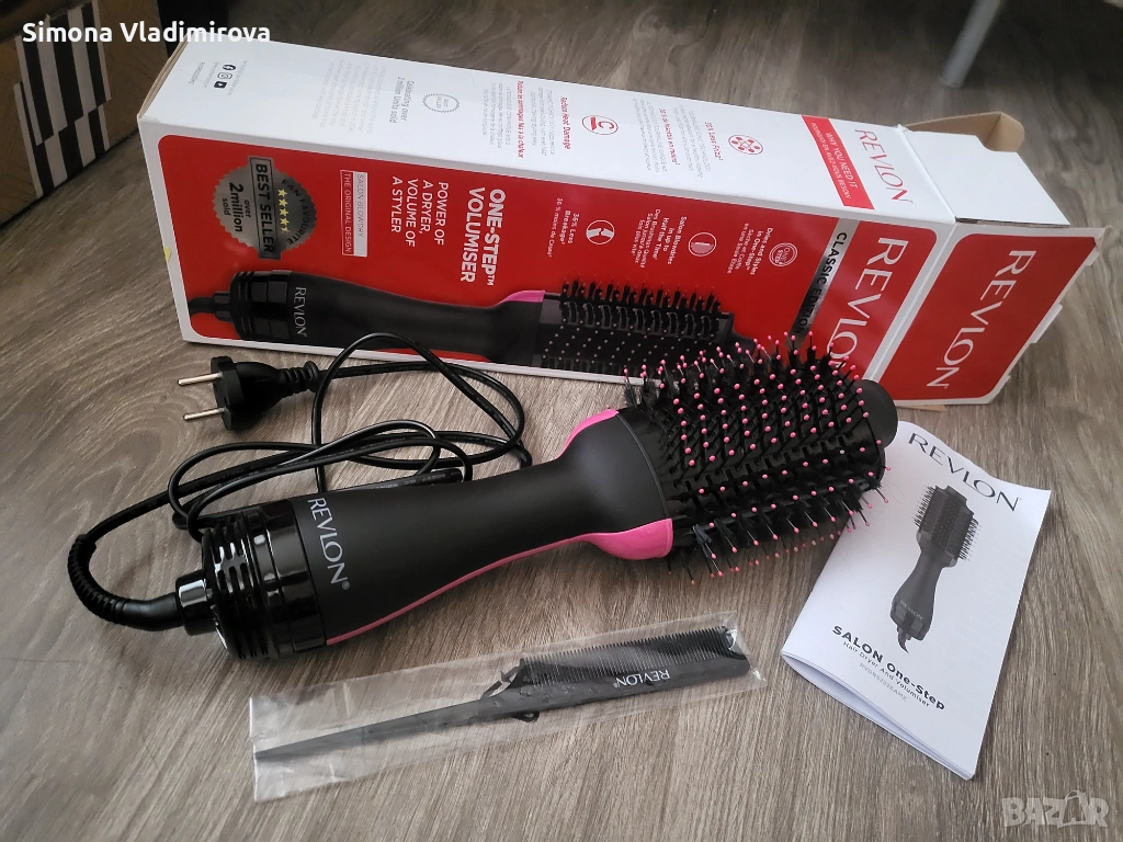 Електрическа четка за коса One-Step, Revlon, 2 в 1, черна, 1100W, за всички типове коса, снимка 1