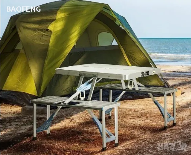 Нови от ВНОСИТЕЛ Алуминиева сгъваема маса с 4 стола за пикник ,85x67x67 см тип куфар., снимка 1