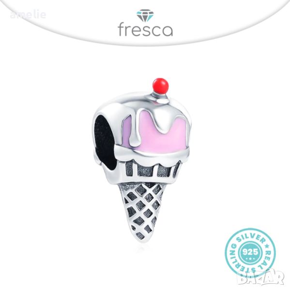 Талисман Fresca по модел тип Пандора сребро проба 925 Pandora Ice Cream in a Waffle Cone Сладолед, снимка 1