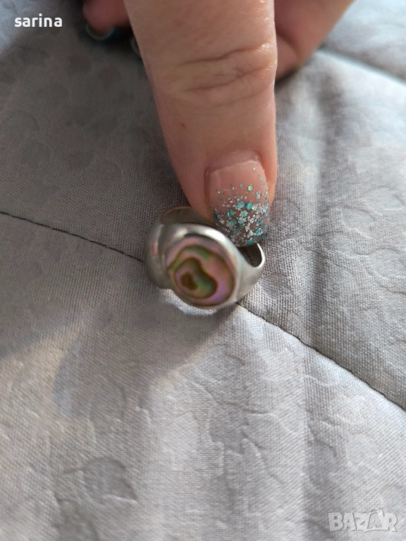 Сребърен пръстен с шарен камък, снимка 1