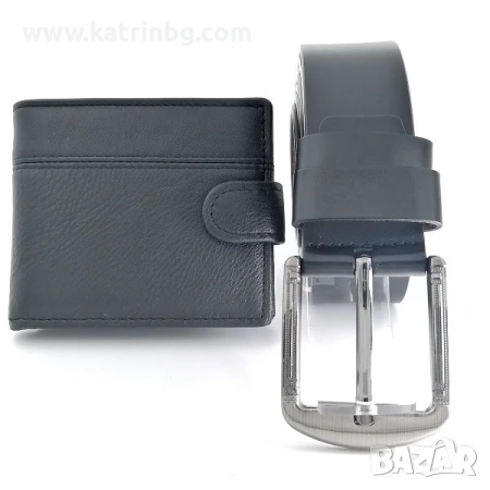 Стилен мъжки подарък черен колан и портфейл от естествена кожа, снимка 1