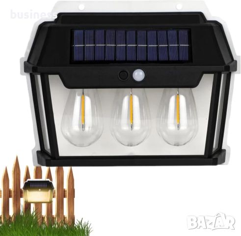 Соларна Стенна лампа с 3 LED крушки 38w, снимка 2 - Соларни лампи - 45169709