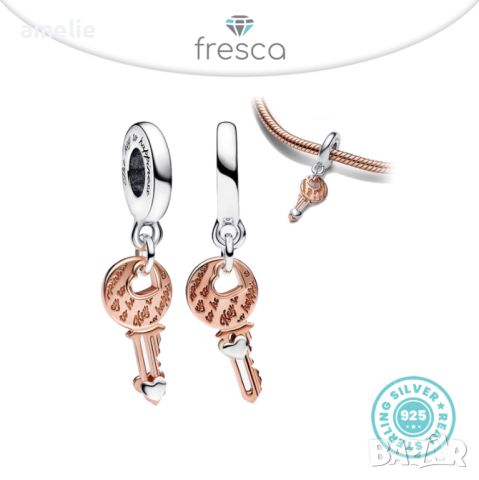 Нова Колекция! Талисман Fresca по модел Пандора сребро 925 Pandora Gold Key Dangle. Колекция Amélie, снимка 1 - Гривни - 42392140