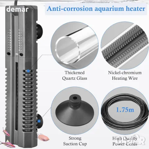 Двутръбен нагревател за аквариум PYPABL 400W, регулируем с предпазен капак, 150-200 л, снимка 6 - Оборудване за аквариуми - 47291691