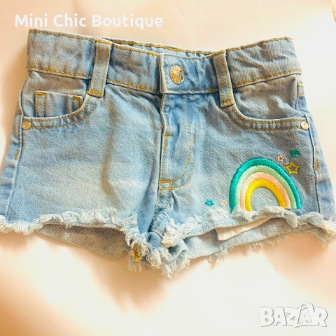 Детски дънкови шорти Denim & Co с бродерия на дъга, р-р 2-3 г. (98 см), снимка 5 - Детски панталони и дънки - 54175922