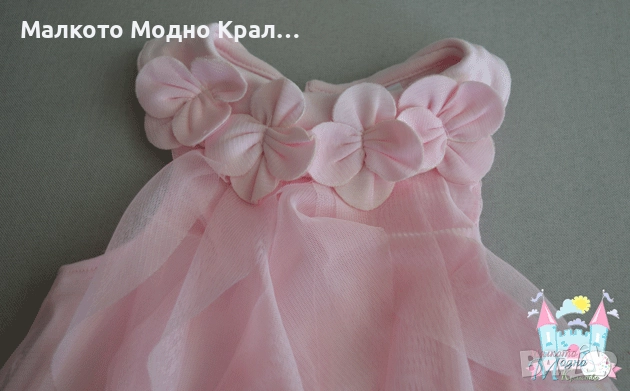 Рокля от памук и шифон с аксесоар за коса, снимка 3 - Бебешки рокли - 51574914