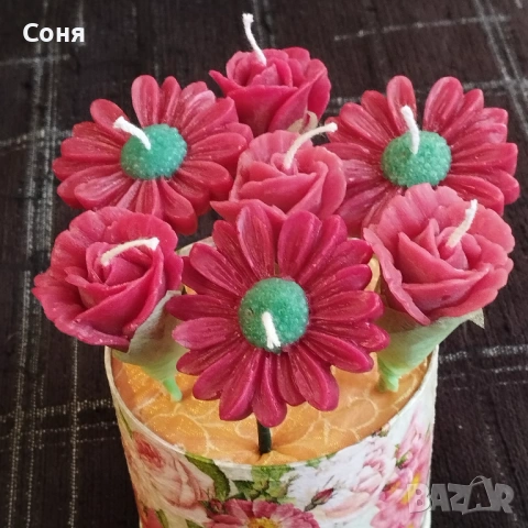 Цветен букет от ароматни восъчни свещи, снимка 3 - Подаръци за жени - 53658295